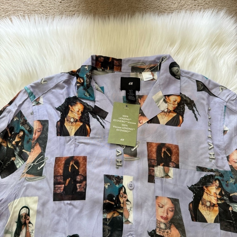 H&M Aaliyah All Over Photo Print Button Down Shirt Small - Picture 4 of 6